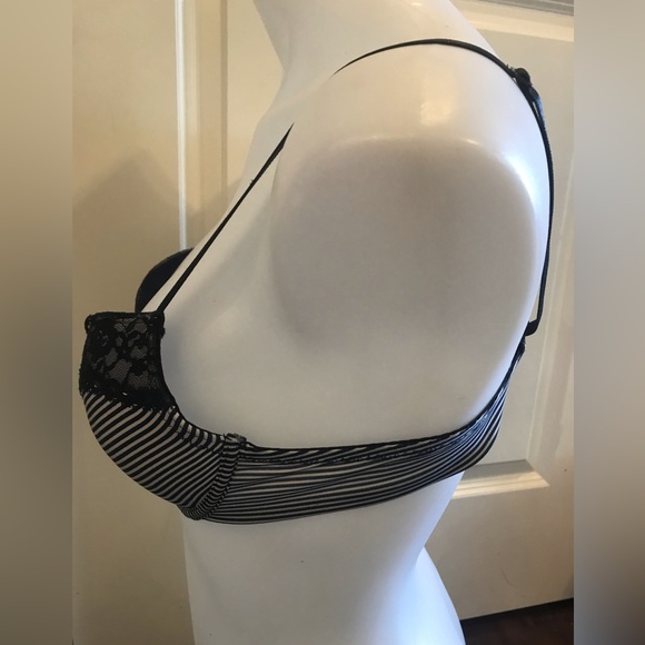 Body Embrace Navy Blue and White Striped Push Up Adjustable Straps Bra - Picture 3 of 9